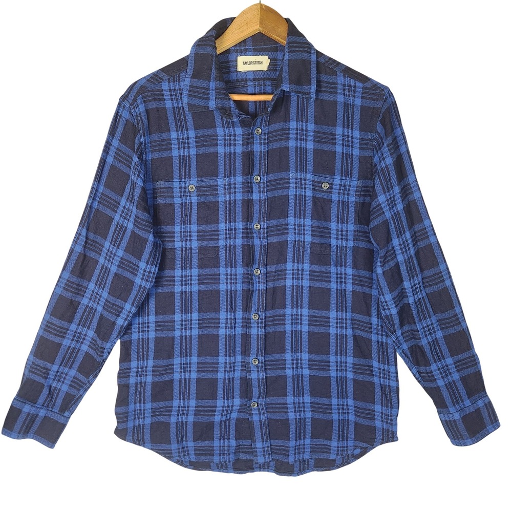 Taylor Stitch The Utility Shirt Men's 40 M Rinsed Indigo Plaid Organic Cotton